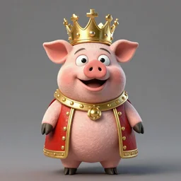 full body zoomed out photo of pig king wearing a gold crown depicted as a muppet