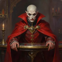 painting of a wicked cool baron in a red cloak, fantasy, artstation, cgsociety, ultra high detail, stylized