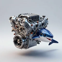 digital art of v 8 engine!! with cachalot body sticking from the end, full - body, cyberpunk style
