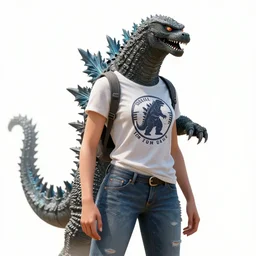 a female humanoid godzilla dressed in a t - shirt and jeans trending on artstation deviantart pinterest furaffinity detailed realistic high resolution hd 8 k
