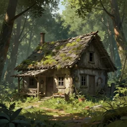 concept art of an old rustic house in a forest in final fantasy