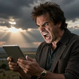 angry bob ross screaming at his tablet