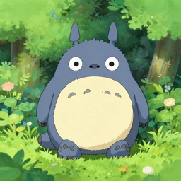 cute tiny monster in the garden, vibrant, line art, Studio Ghibli