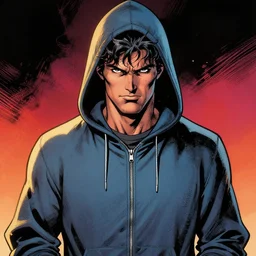 a man in a hoodie, comicbook art masterpiece by denys cowan
