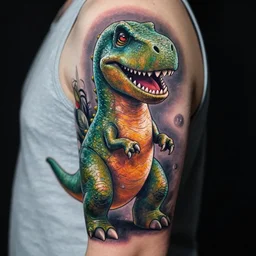 beautiful gorgeous tattoo art of barney the dinosaur, extremely intricate, professional art, striking pose, amazing