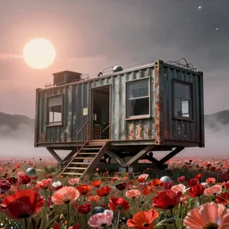 a beautiful ultradetailed highly detailed container home urbex industrial architecture architecture abandoned building by frank gehry, bioshock matte painting biopunk fog morning sun synthwave poppy infrared tundra cosmic mercury dramatic lighting studio ghibli at dawn, archdaily, wallpaper, highly detailed, trending on artstation.