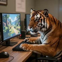 a tiger playing video games