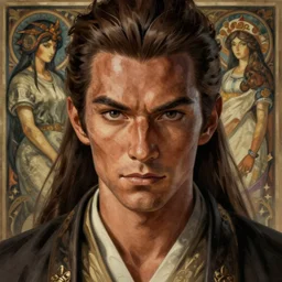 Hokuto no Ken,  light-brown skin,  D&D, fantasy, portrait, highly detailed, digital painting, artstation, concept art, sharp focus, illustration, art by greg rutkowski and alphonse mucha