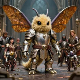 portrait of 1 0 0 0 tin toy fuzzy kaiju moth dragons wearing armour in medieval london, nicoletta ceccoli, mark ryden, lostfish, hyung tae, frank frazetta, depth of field, detailed and intricate gothic environment, 8 k resolution, hyperrealistic, octane render