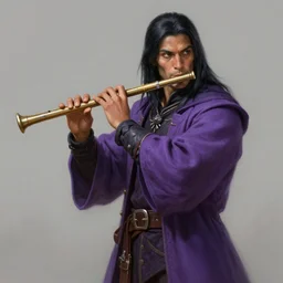 Epic Raven Person Kenku bard with a flute, wearing a purple  frock coat, D&D, fantasy, highly detailed, digital painting, artstation, smooth, sharp focus, illustration, art by artgerm and greg rutkowski and alphonse mucha