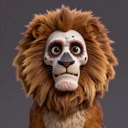 a 3 d render of de los muertos portrait of a feral lion in the style of pixar