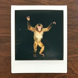old polaroid of a dancing monkey