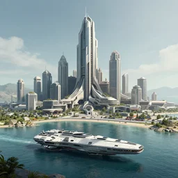a spaceship under a lake, brutalism architecture, futuristic town, by Sparth.