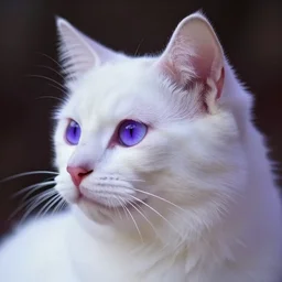 portrait of a white cat with purple eyes. closeup, profile, intense. lighting, bloom. fantasy, digital painting, hd, 4 k, detailed.