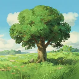 a small oak in the style of studio ghibli
