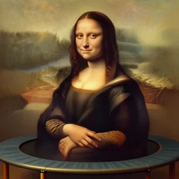 portrait of a trampoline sitting upon a table with heightened detail, poised, intense emotion, detailed facial expression, detailed surroundings, intricate, elegant, highly detailed, centered, digital painting, artstation, concept art, smooth, sharp focus, illustration, by ( leonardo da vinci ), wlop