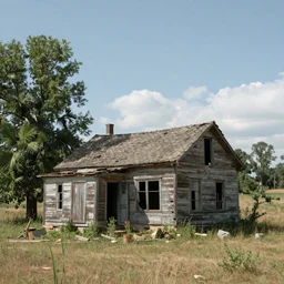 a dilapidated house in the wilderness