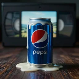 pepsi can melting, vhs archive footage, sharp focus, liminal, analog horror, practical effects