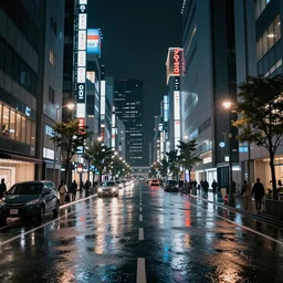 tokyo city street at night in the rain, ultra detailed, photo realistic, cinematic, dramatic lighting, epic composition