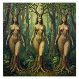 a beautiful painting of exotic forest. each tree is in the shape of female body with branches growing from the arms, by james gurney, unreal engine, trending on artstation.
