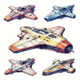 colored sci fi spaceship sketches
