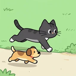 a cartoon cat chasing a cartoon dog, moebius