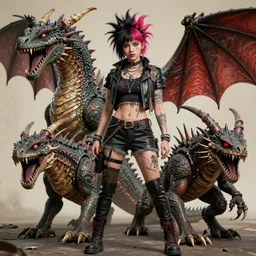 an female humanoid a fusion of a dragon, a kaiju, and a deathclaw dressed like a punk in the style of a vintage comic books trending on artstation deviantart pinterest detailed hyper detailed photorealistic hd 8 k post - processing high resolution