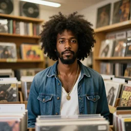 Black Jesus with an afro at a record store