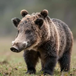 a wild hog's head on the body of a grizzly bear, hybrid, 8 k, high quality