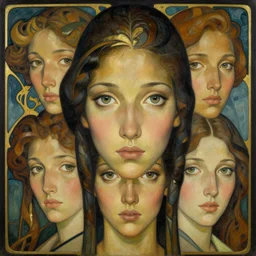 an art nouveau, ( streamline moderne ), multi - ethnic and multi - racial portrait in the style of charlie bowater, and in the style of donato giancola, and in the style of charles dulac. very large, clear, expressive, intelligent eyes. symmetrical, centered, ultrasharp focus, dramatic lighting, photorealistic digital painting, intricate details.