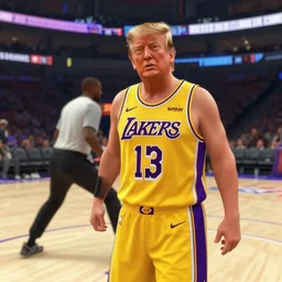 donald trump wearing a lakers jersey, gta 5, unreal engine, in game action