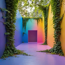 colorful James Turrell interiors , overgrown by kudzu vines