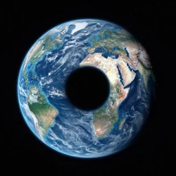 hubble space telescope image of a planet in the shape of a torus, sea, land, civilization