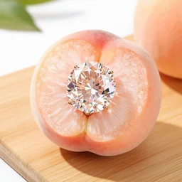 a a beautiful large ( peach color ) diamond in a ( delicious ripe juicy ) peach that is on a cutting board, bright 5 0 0 0 k white product lighting, refractions, 8 k, 4 k, high quality