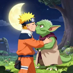 naruto and yoda kissing under the moom