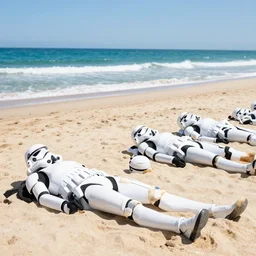 storm troopers sunbathing on the beach