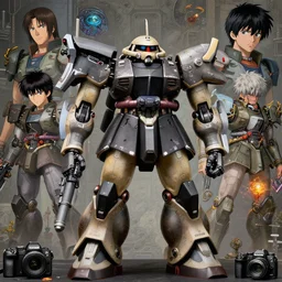 advanced combat mecha zaku draped in armored exoskeleton, detailed sci - fi backgrounds, hy - gogg, rosen zulu, makoto kobayashi, rob liefeld, chihuly, canon eos r 3, beeple