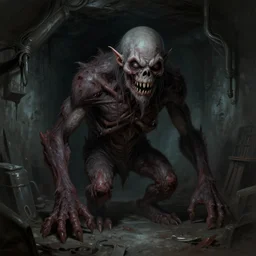 concept art by greg rutkowski, creepy monster in a dark dingy basement, highly detailed portrait, digital painting, artstation, concept art, smooth, sharp foccus ilustration, artstation hq