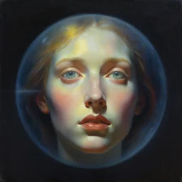 beautiful realistic fantasy painting of an orb with a face , by pascal blanche and Frazetta and Beksinski, volumetric lighting, trending on art station, polarizer filter