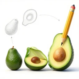 avocados evolving into a pencil in a circus, detailed scientific diagram