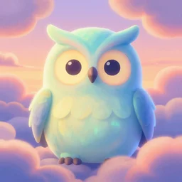 fluorescent soft pleasing - palette friendly colossal gentle monster 1 2 3 4 friendly giant mystical spirit owl - inspired phantom queen of the wind, eyes, character portrait, close - up, pleasing palette, undulating nebulous sunset clouds, adorable, friendly, dyllic cumulonimbus environment matte painting from fantasia pastel from fantasia ( 1 9 4 1 )