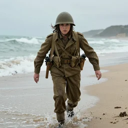 Gal Gadot in Saving Private Ryan film still from Saving Private Ryan storming Normandy beach as a ww2 soldier