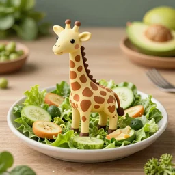a salad in the shape of a giraffe, 3 d model render, 4 k, amazing detail