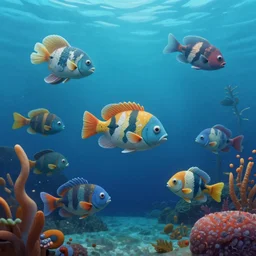 beautiful under water. scene with fish, lowbrow, matte painting, 3 - d highly detailed, in the style of thomas kinkade,
