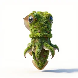 topiary shaped like a cuttlefish, stylized pixar-style 3d render, full body, isolated on a pure white background, centered, entire subject in frame, sharp focus, soft studio lighting