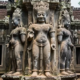 angkor tom, asuras giant yaksha statues, epic, full body standing, photography hight quality, sharp, stones, award winning photography, canon, thierry rouzier
