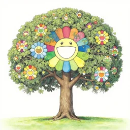 surreal tree drawn by Takashi Murakami