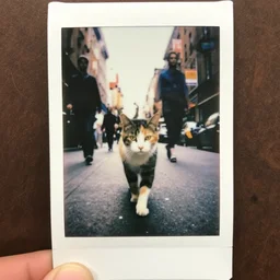 go - pro on a cat view, very low - angle, ant's eye view, messy photo of walking in the busy street, polaroid photo, by andy warhol