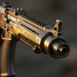 cyberpunk rifle, barrel close up, atmospheric lighting, painted, intricate, golden hour, ultra detailed by peter gric, giger, enki bilal