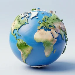 an isometric globe with famous landmarks on it, 3 d render, 3 d model, smooth,